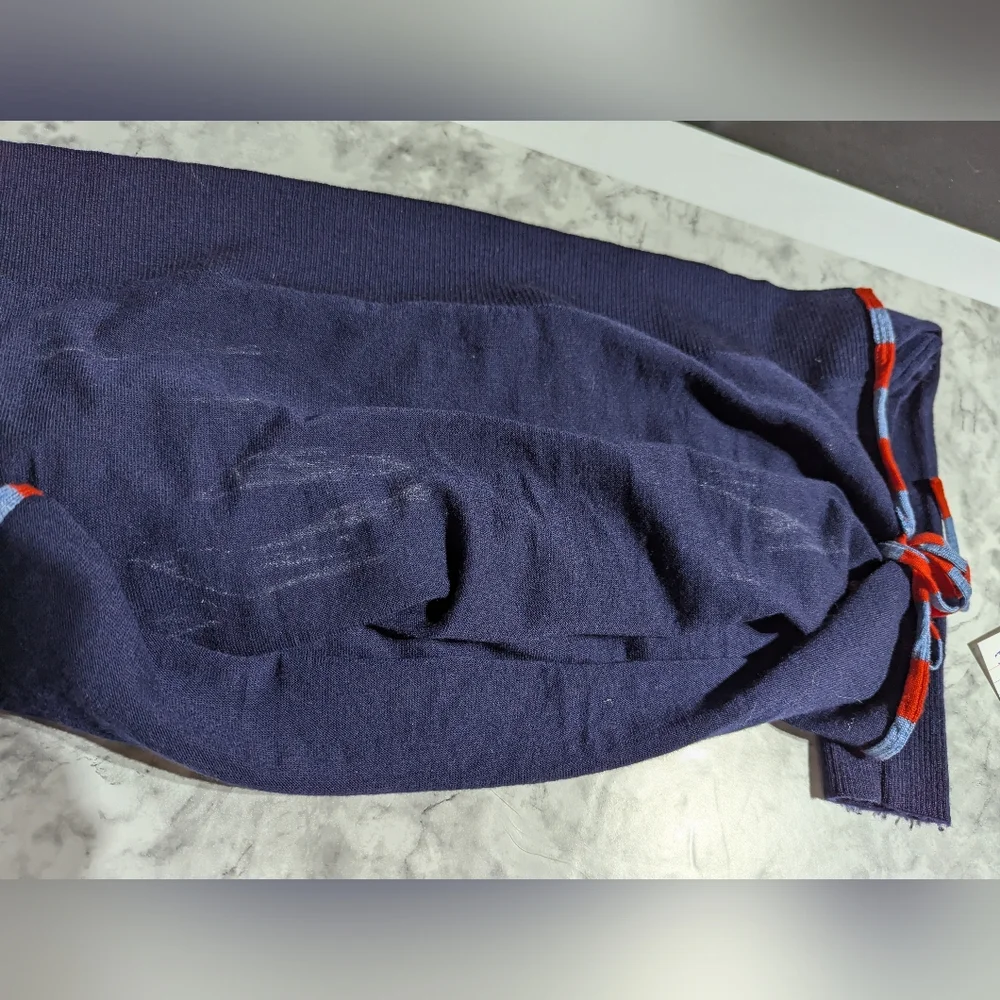 J. Crew Sweater Blue 100% Merino Wool Side Slit Striped Ties Sm *Dry Clean Only